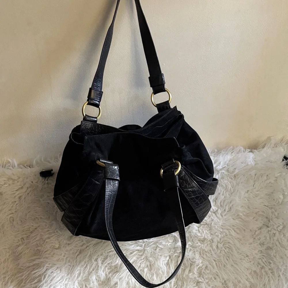 Donald J. Pliner Black Textured Shoulder Bag